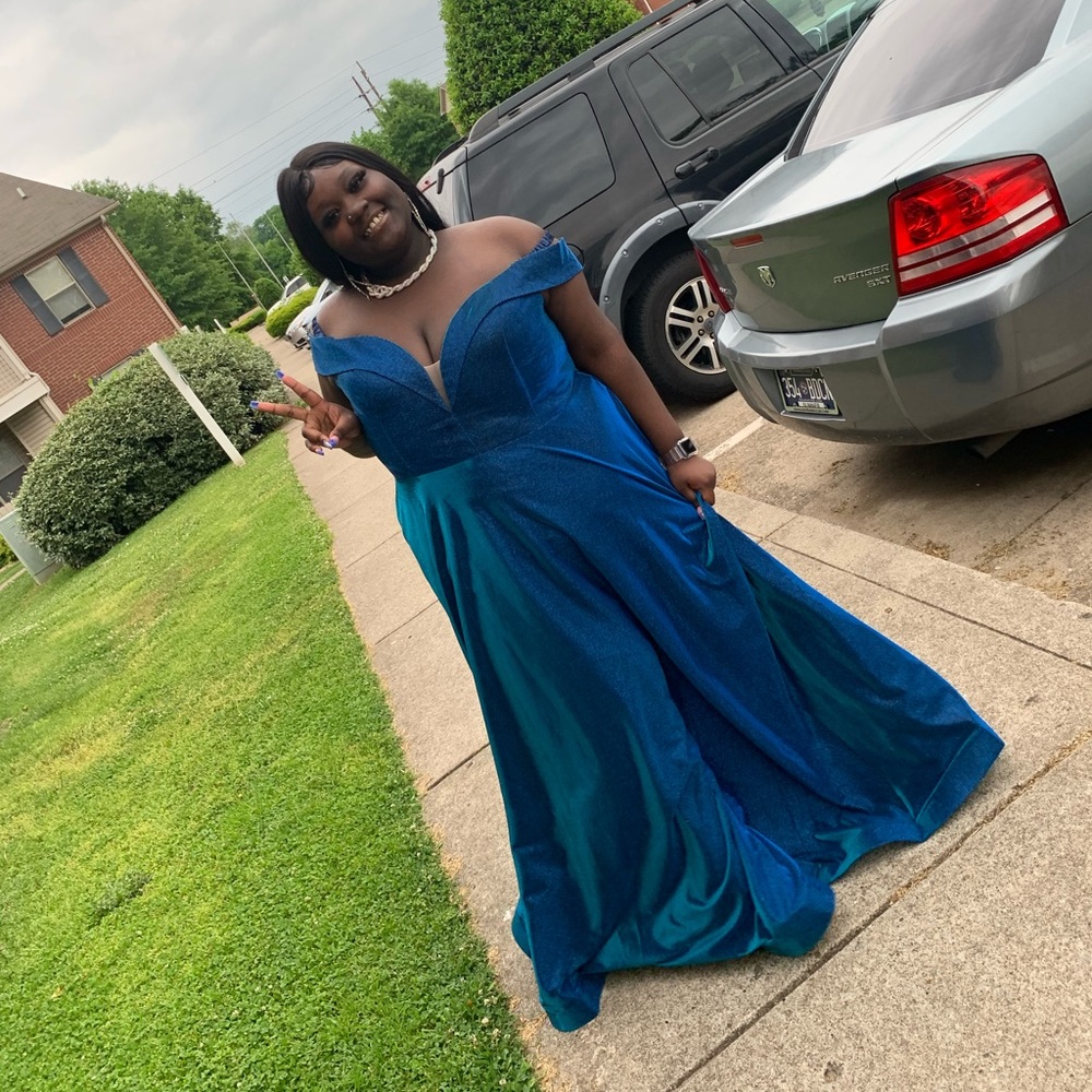 cornflower blue prom dress size 24 .